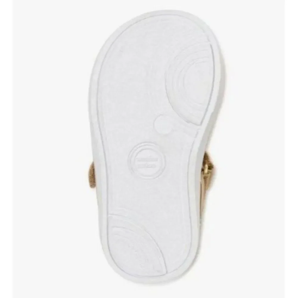 Toddler Girl's Golden Glitter Mary Jane Shoes With Flower Strap‎ Size 3